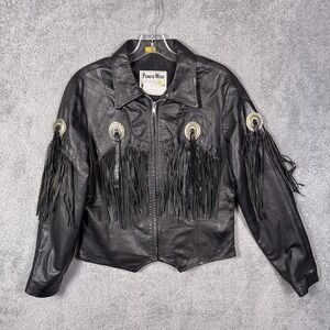Pioneer Wear Leather Jacket Womens 12 Fringe USA Made Rodeo Cowgirl Full Zip 228